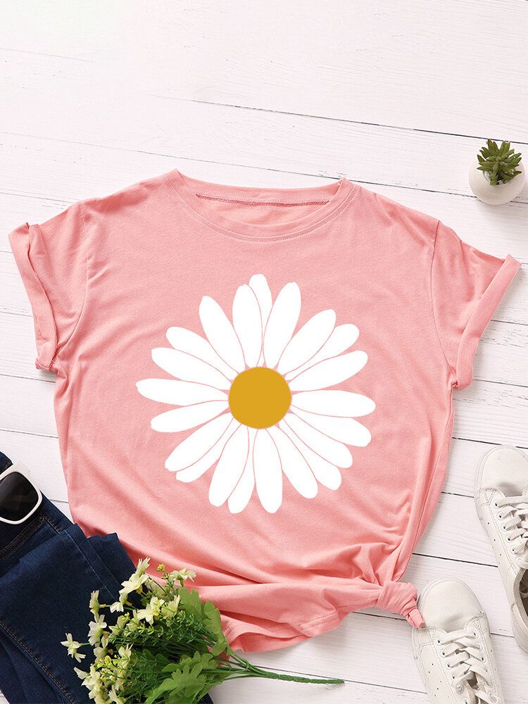 Dam Daisy Blommönster O-ringad Casual Kortärmade T-shirts