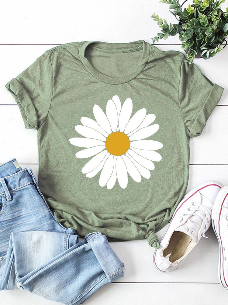 Dam Daisy Blommönster O-ringad Casual Kortärmade T-shirts