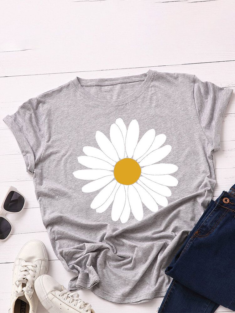 Dam Daisy Blommönster O-ringad Casual Kortärmade T-shirts