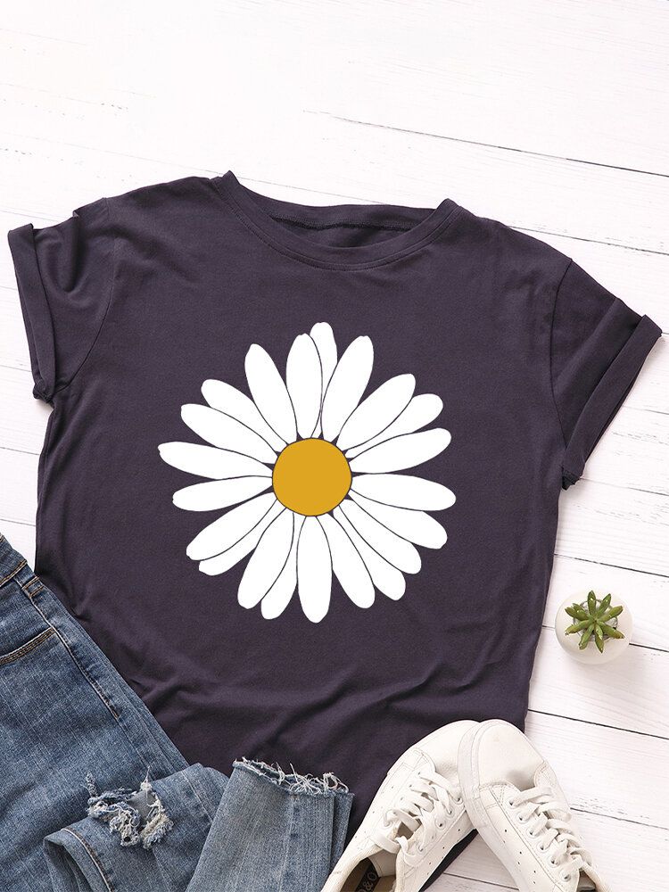 Dam Daisy Blommönster O-ringad Casual Kortärmade T-shirts