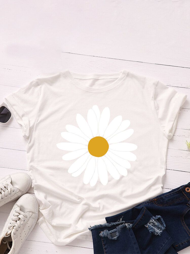 Dam Daisy Blommönster O-ringad Casual Kortärmade T-shirts