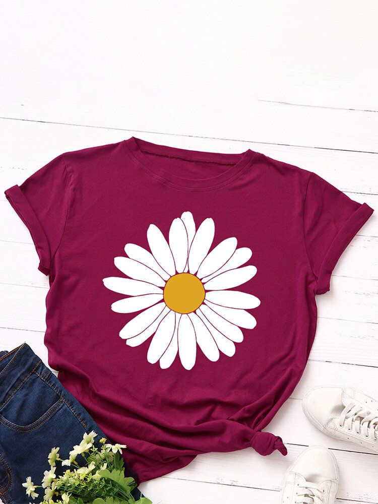 Dam Daisy Blommönster O-ringad Casual Kortärmade T-shirts