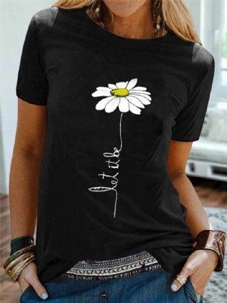 Dam Daisy Brodery Rund Neck Casual Kortärmade T-shirts