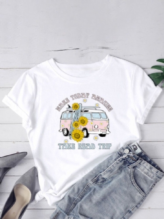 Dam Daisy Car Slogantryck O-ringad Casual Kortärmade T-shirts