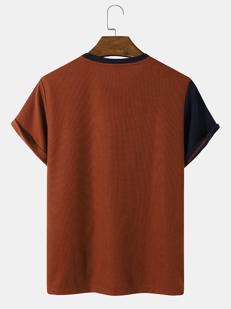 Färgblock För Män Med Rund Hals Casual T-shirts