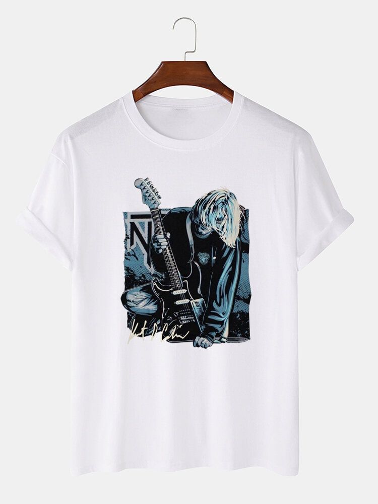 Gitarr Herr Anime Figur Grafisk Kortärmad Fritids-t-shirt I Bomull