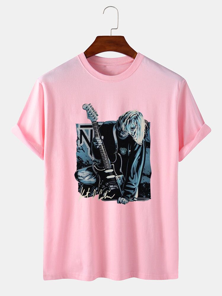 Gitarr Herr Anime Figur Grafisk Kortärmad Fritids-t-shirt I Bomull