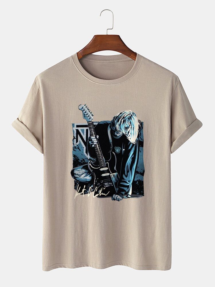 Gitarr Herr Anime Figur Grafisk Kortärmad Fritids-t-shirt I Bomull