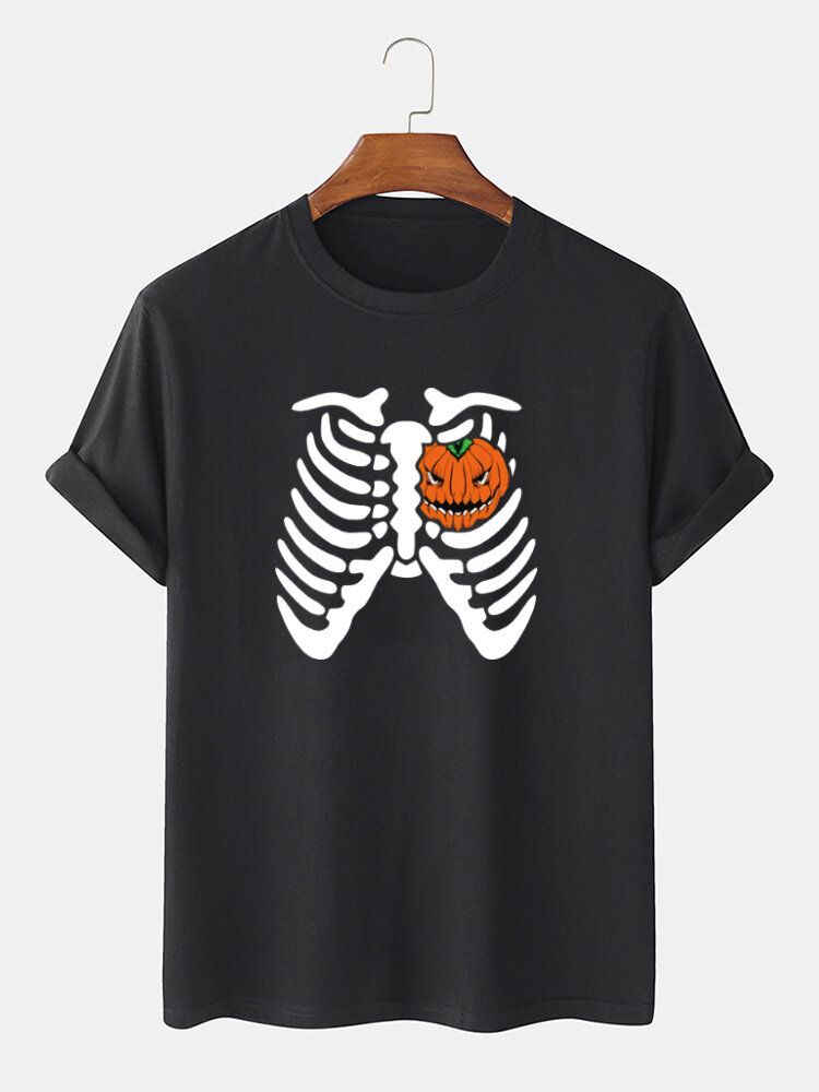 Halloween Roliga Pumpatryckta T-shirts I Bomull För Män