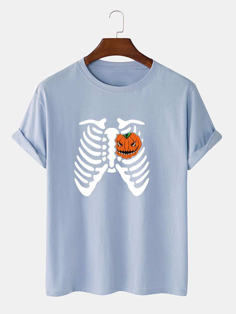 Halloween Roliga Pumpatryckta T-shirts I Bomull För Män