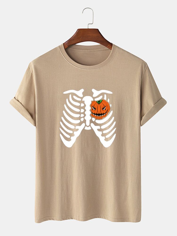 Halloween Roliga Pumpatryckta T-shirts I Bomull För Män