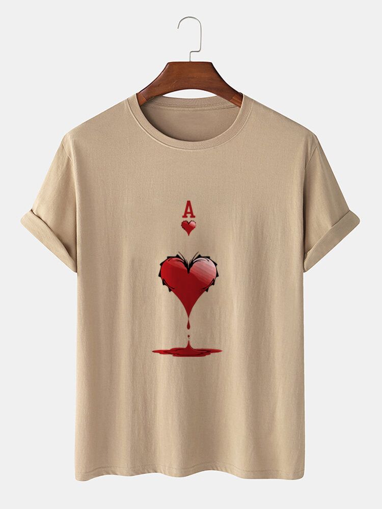 Herr 100% Bomull Ace Of Hearts Pokertryck Kortärmade T-shirts