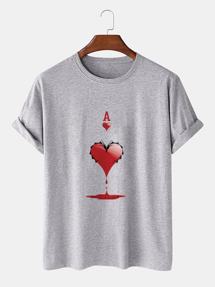 Herr 100% Bomull Ace Of Hearts Pokertryck Kortärmade T-shirts