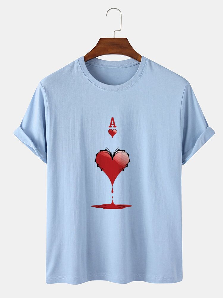 Herr 100% Bomull Ace Of Hearts Pokertryck Kortärmade T-shirts