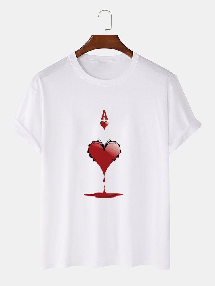 Herr 100% Bomull Ace Of Hearts Pokertryck Kortärmade T-shirts