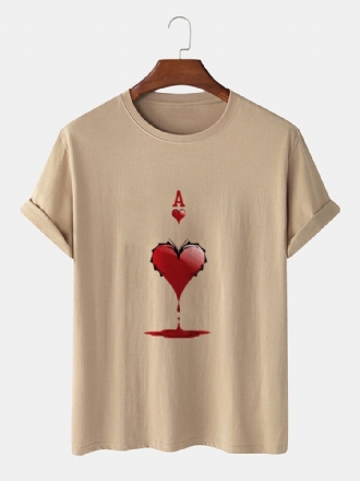 Herr 100% Bomull Ace Of Hearts Pokertryck Kortärmade T-shirts