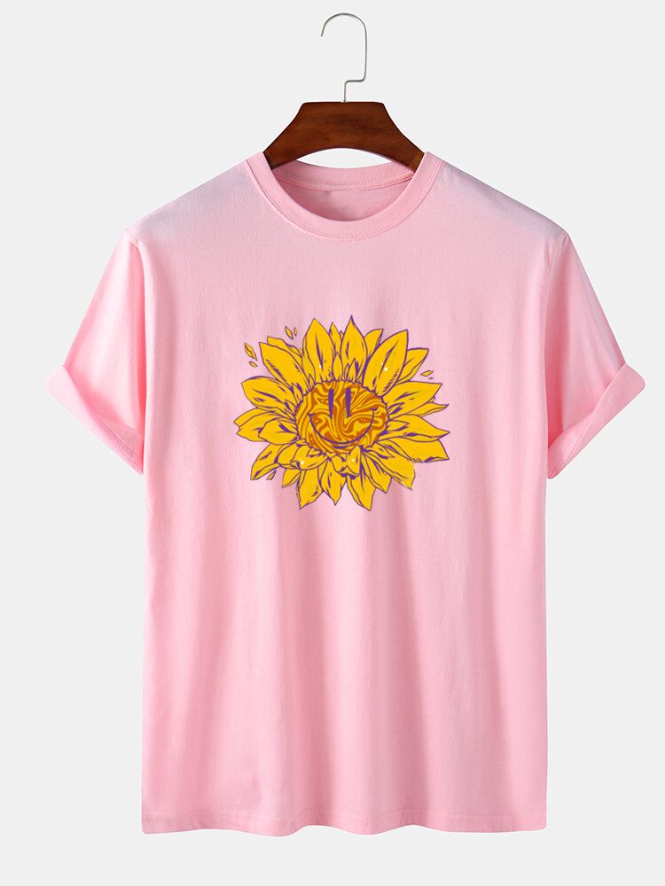 Herr 100% Bomull Blomtryck Rundhalsad Casual Kortärmade T-shirts