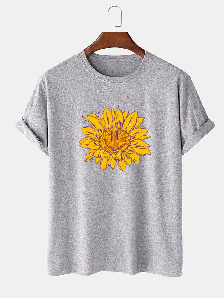 Herr 100% Bomull Blomtryck Rundhalsad Casual Kortärmade T-shirts