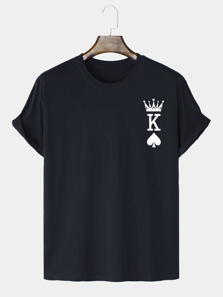 Herr 100% Bomull Crown King Of Spades T-shirts Med Pokertryck