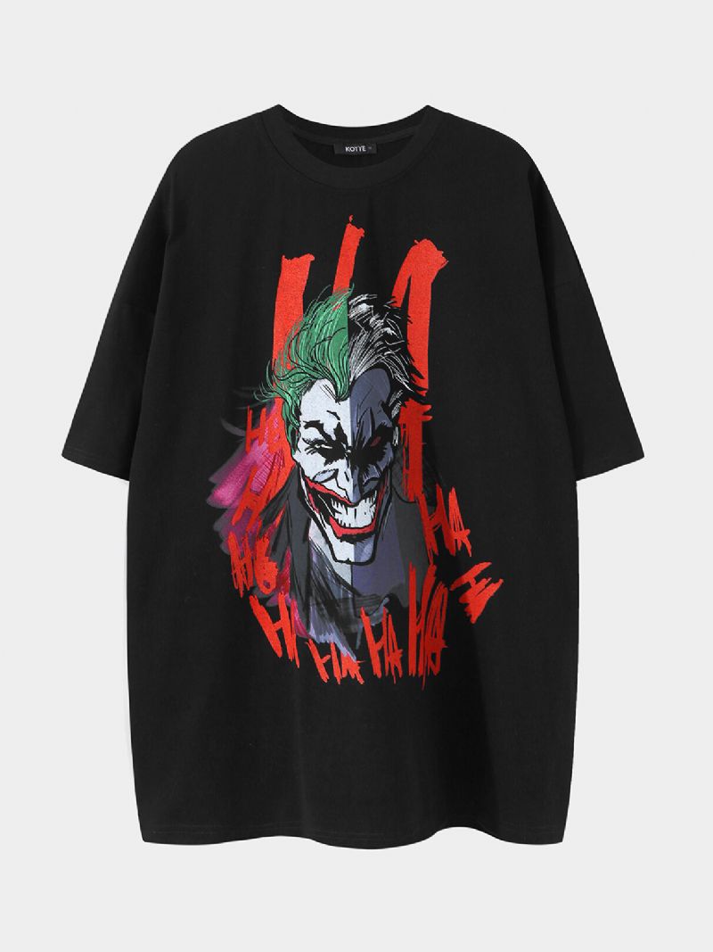 Herr 100% Bomull Flerfärgat Clowntryck Med Rund Hals Loose Fit Casual T-shirt