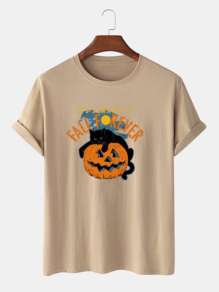 Herr 100% Bomull Halloween Katttryck Casual Kortärmade T-shirts