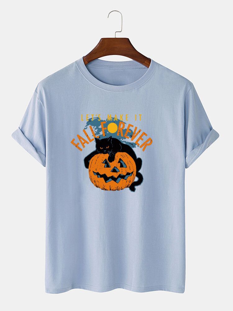 Herr 100% Bomull Halloween Katttryck Casual Kortärmade T-shirts