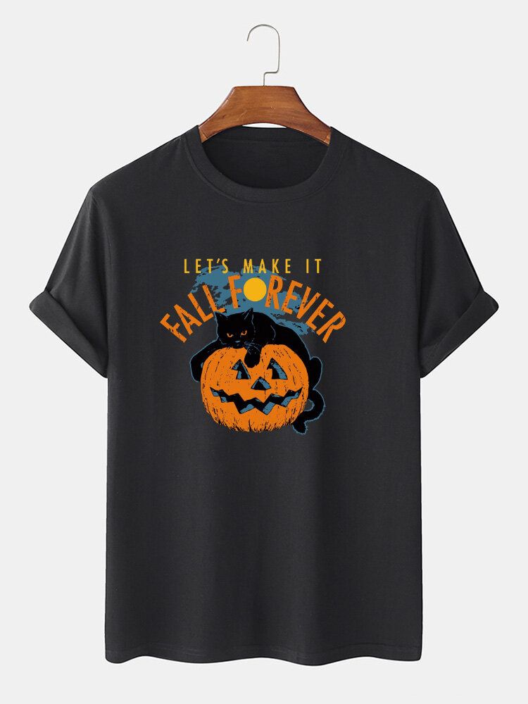 Herr 100% Bomull Halloween Katttryck Casual Kortärmade T-shirts