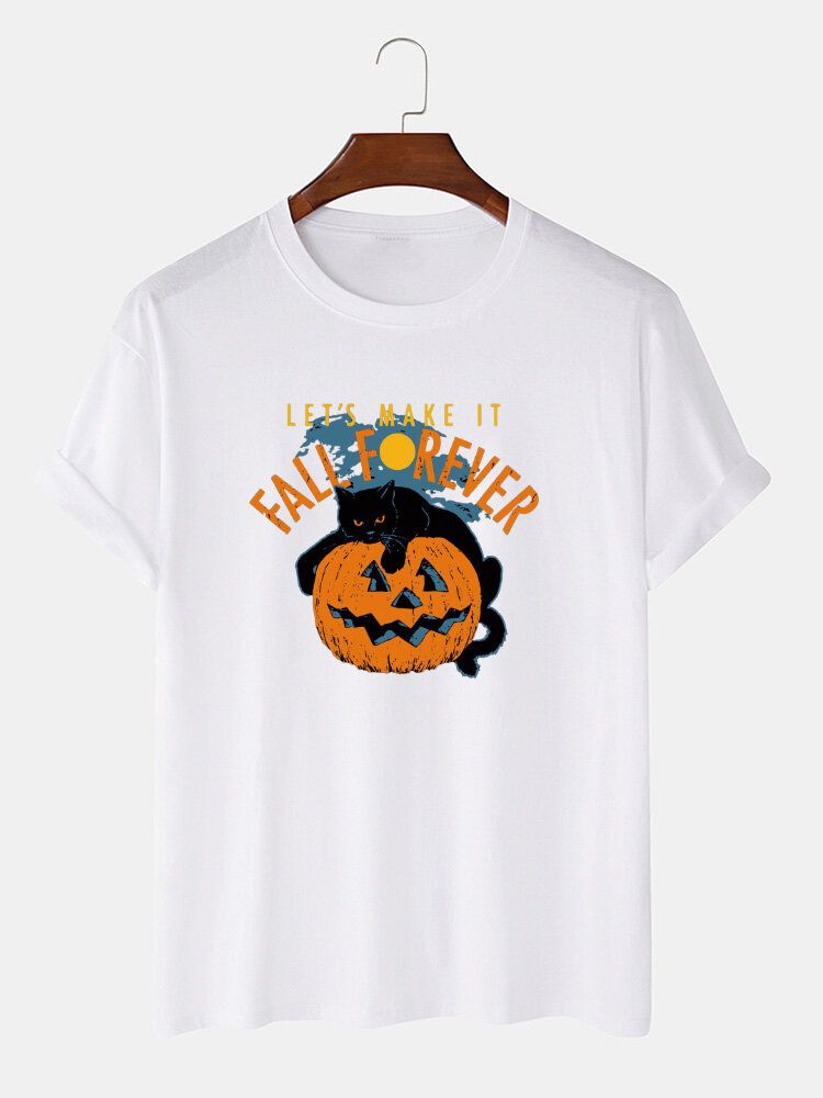 Herr 100% Bomull Halloween Katttryck Casual Kortärmade T-shirts