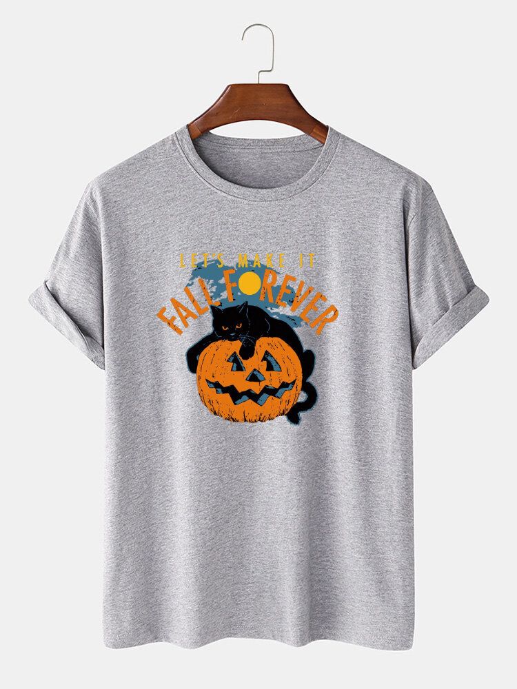 Herr 100% Bomull Halloween Katttryck Casual Kortärmade T-shirts