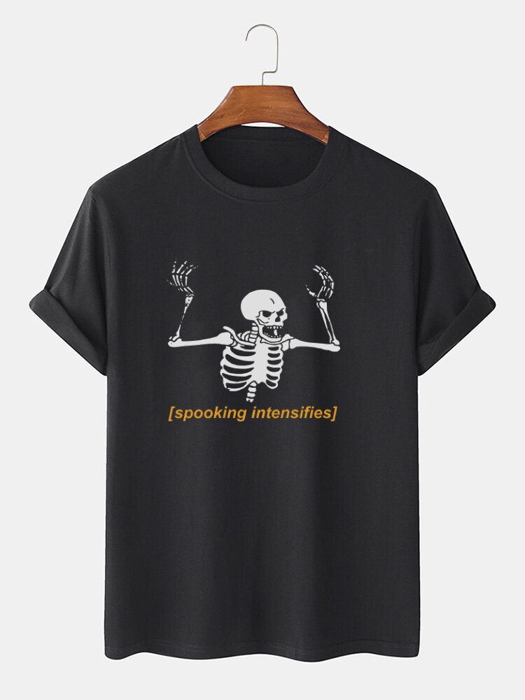 Herr 100% Bomull Halloween Skelett-bokstavstryck Kortärmade T-shirts