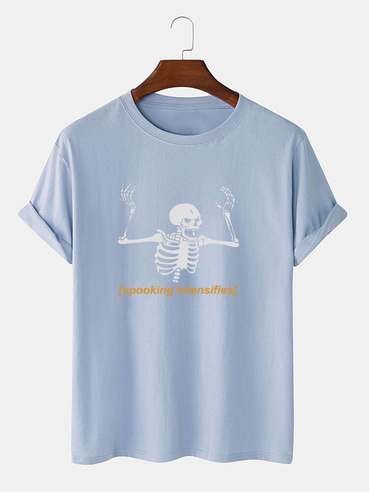 Herr 100% Bomull Halloween Skelett-bokstavstryck Kortärmade T-shirts