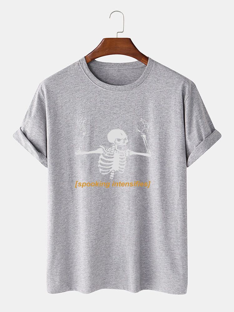 Herr 100% Bomull Halloween Skelett-bokstavstryck Kortärmade T-shirts