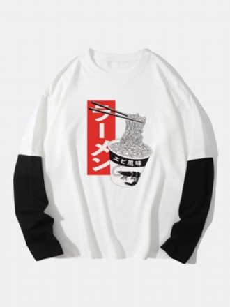 Herr 100% Bomull Japanska Nudlar Tryck 2 I 1 Långärmade T-shirts