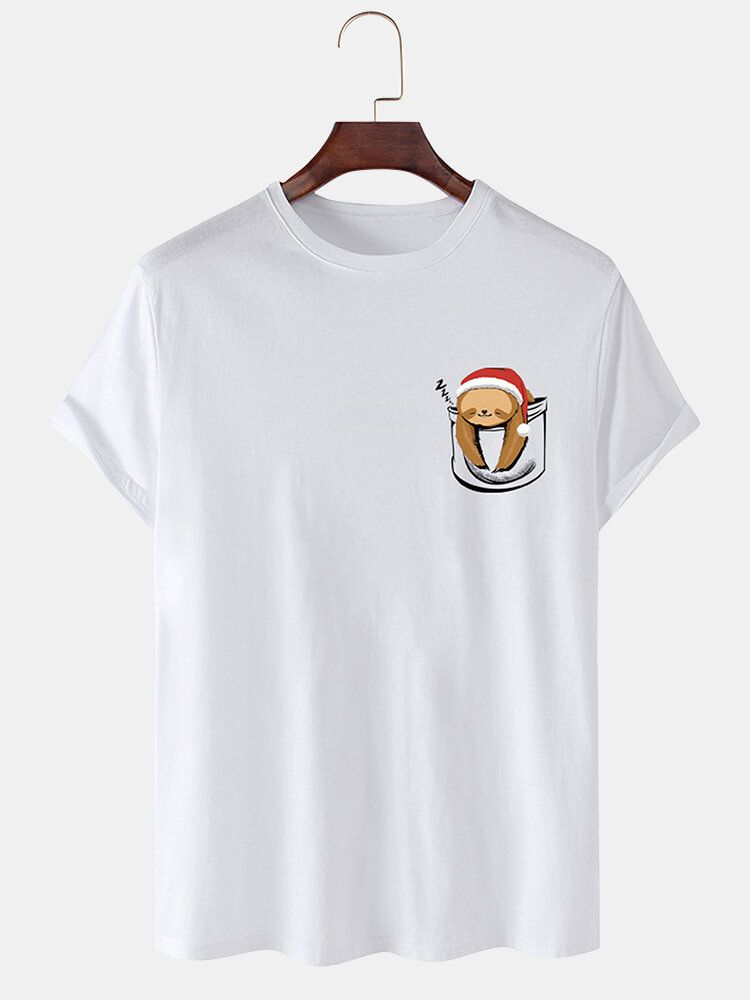 Herr 100% Bomull Julbjörn O-ringad Enfärgad Tunn T-shirt