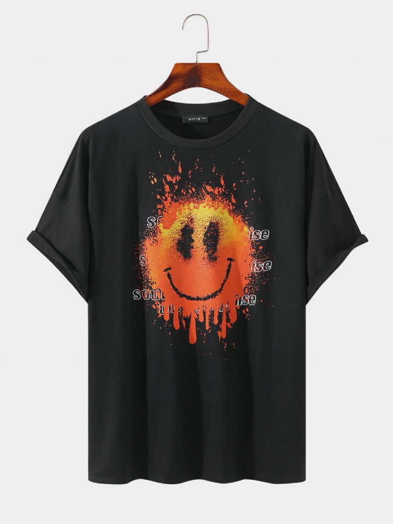 Herr 100% Bomull Påsk Smile Flame Print Letter Andas T-shirt