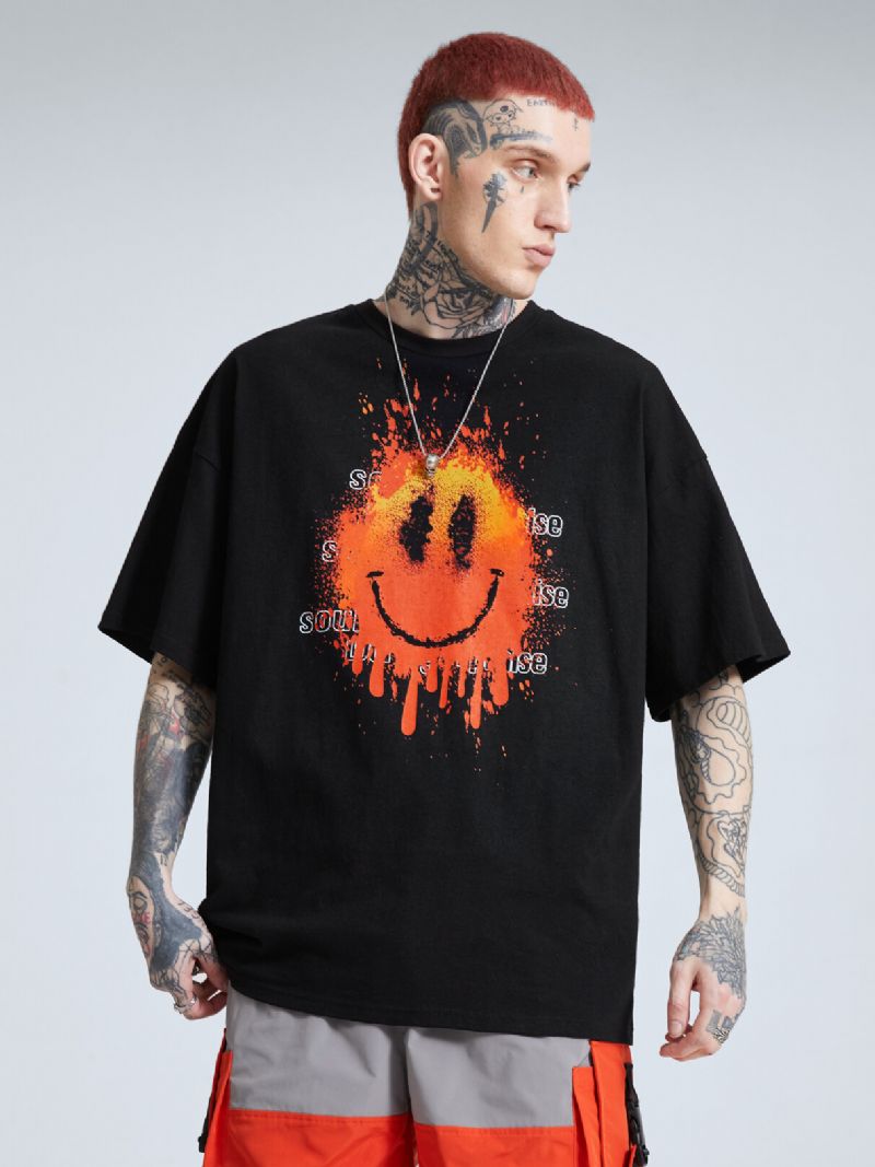 Herr 100% Bomull Påsk Smile Flame Print Letter Andas T-shirt