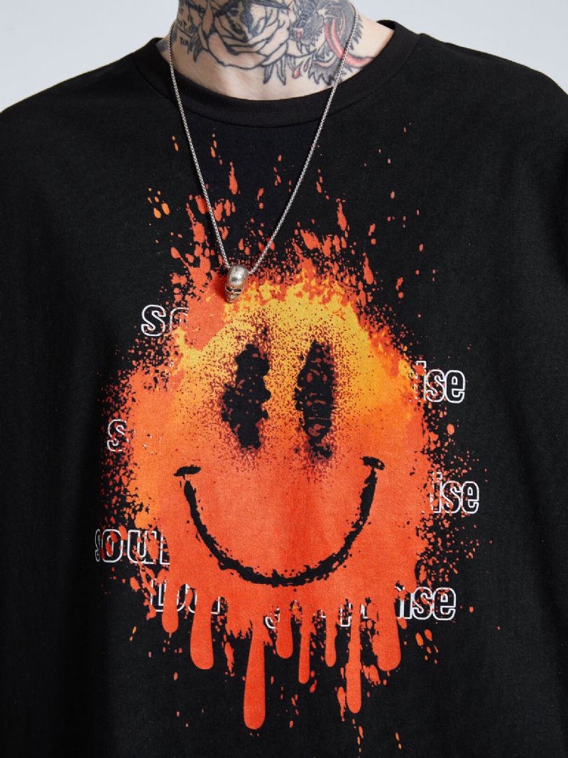 Herr 100% Bomull Påsk Smile Flame Print Letter Andas T-shirt