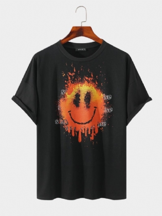 Herr 100% Bomull Påsk Smile Flame Print Letter Andas T-shirt