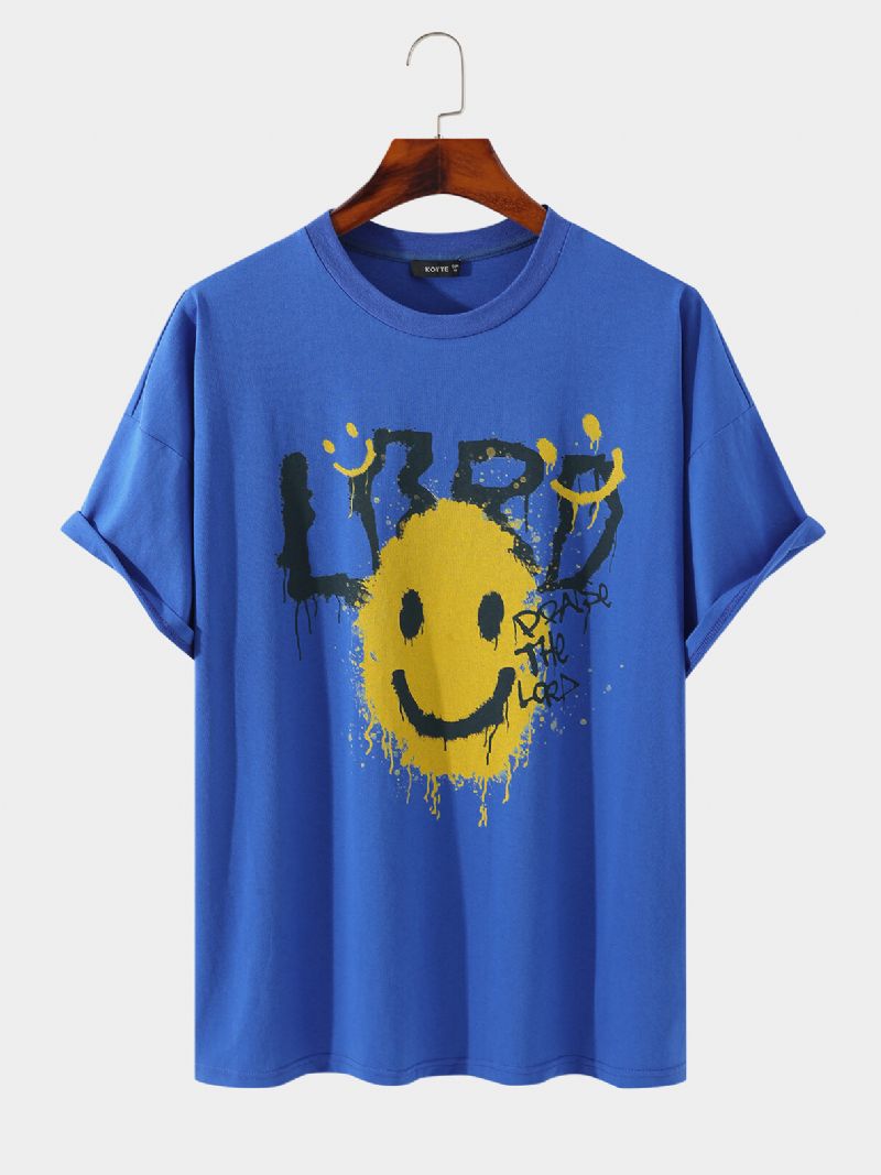 Herr 100% Bomull Påskägg Smile Print Letter Andas T-shirt