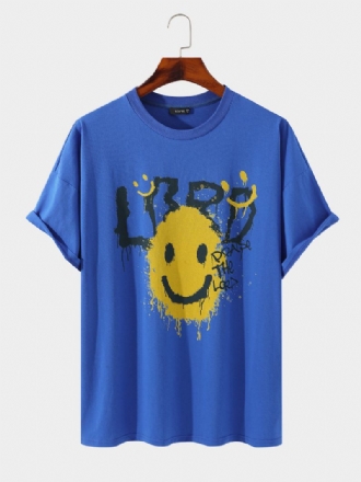 Herr 100% Bomull Påskägg Smile Print Letter Andas T-shirt