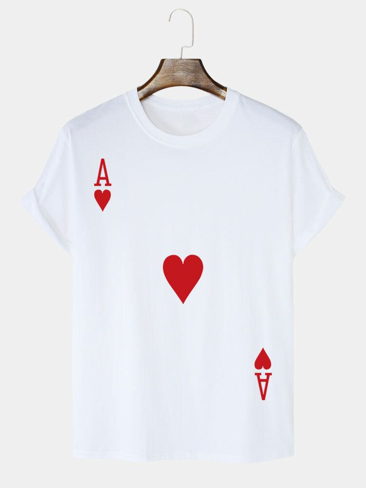 Herr 100% Bomull Poker Ace Of Hearts Print Casual T-shirts