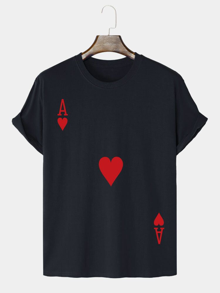 Herr 100% Bomull Poker Ace Of Hearts Print Casual T-shirts