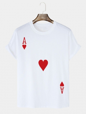 Herr 100% Bomull Poker Ace Of Hearts Print Casual T-shirts