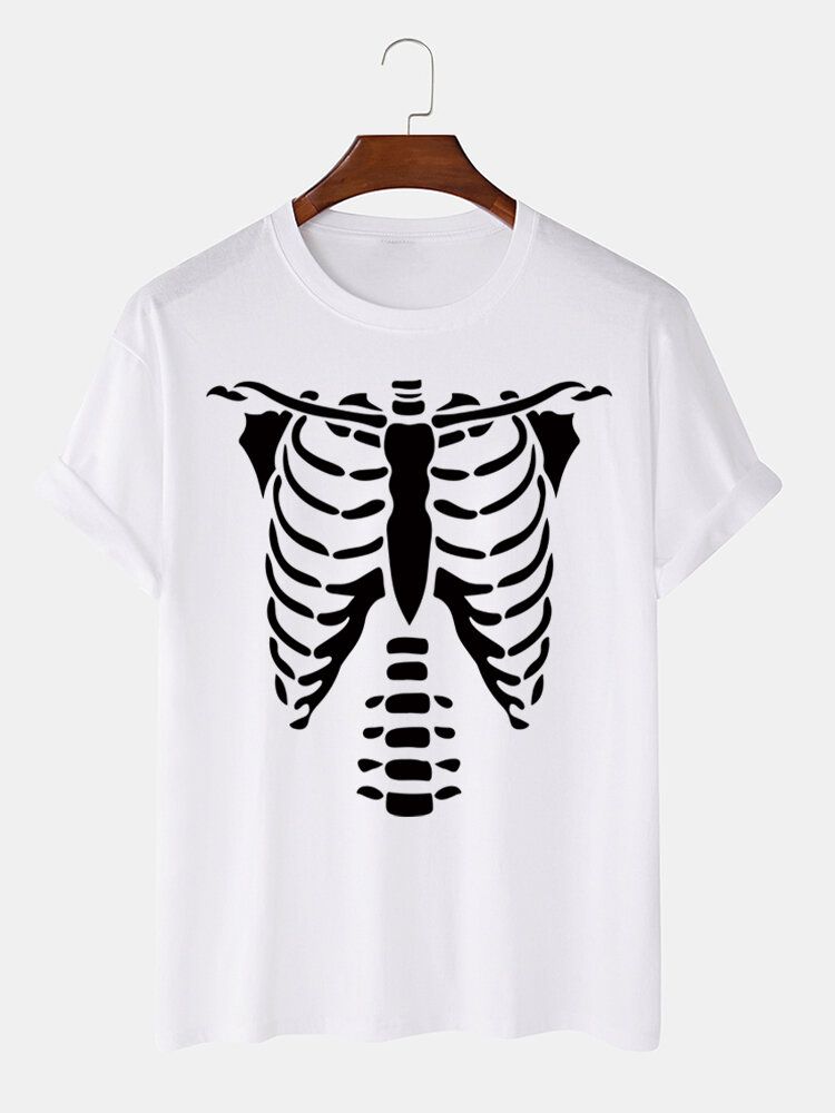 Herr 100% Bomull T-shirt Med Tryck För Halloween Skelettben