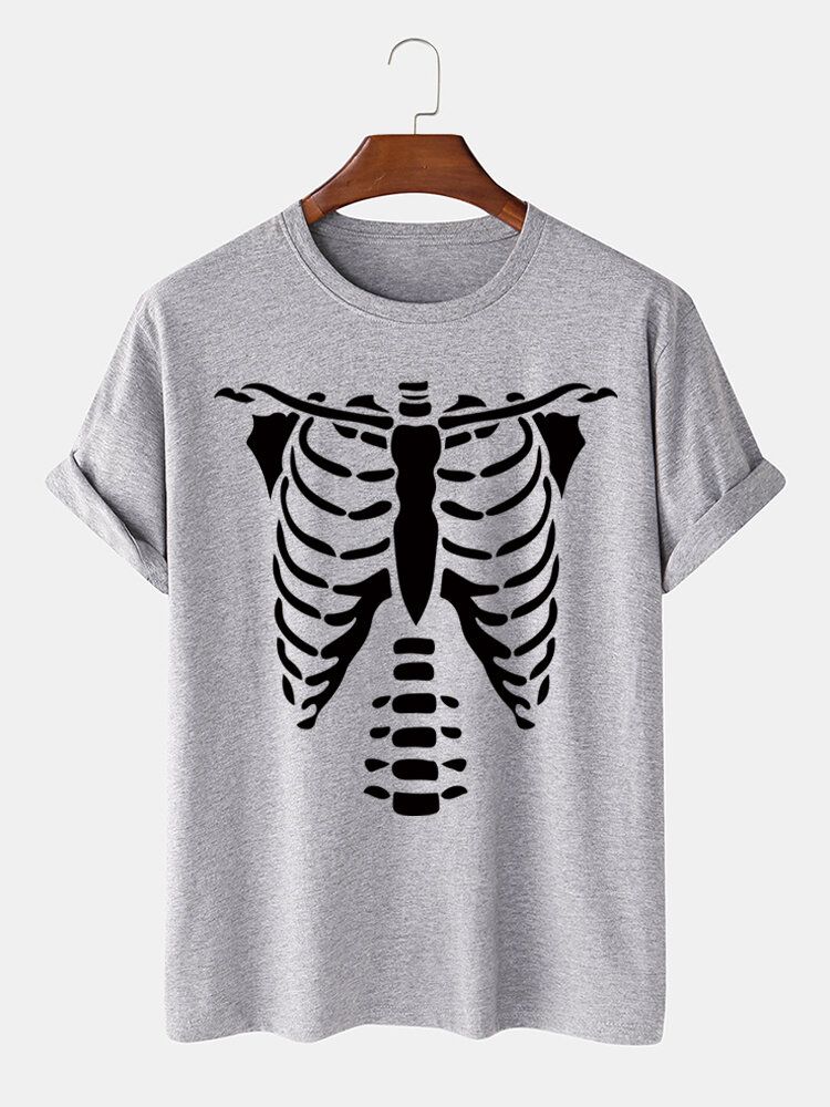 Herr 100% Bomull T-shirt Med Tryck För Halloween Skelettben