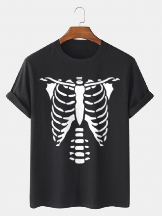 Herr 100% Bomull T-shirt Med Tryck För Halloween Skelettben