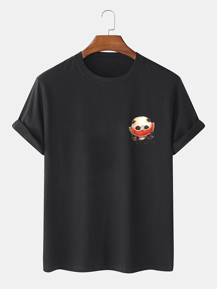 Herr 100% Bomull Tecknad Panda T-shirts Med Rund Hals Och Kort Ärm