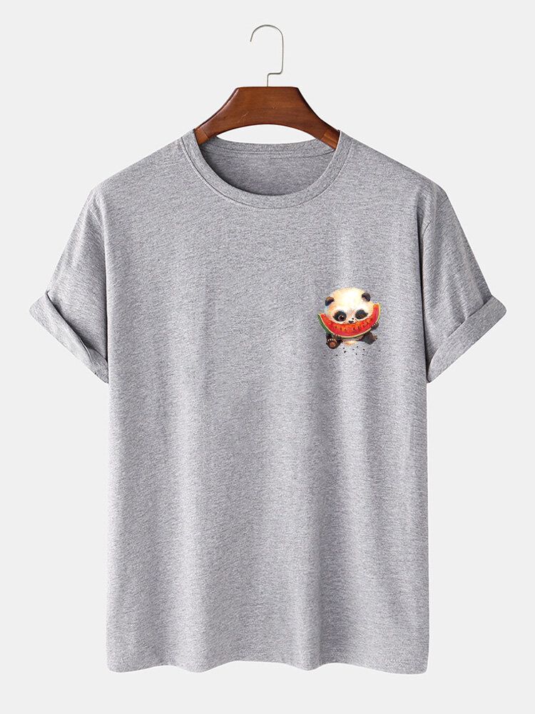 Herr 100% Bomull Tecknad Panda T-shirts Med Rund Hals Och Kort Ärm