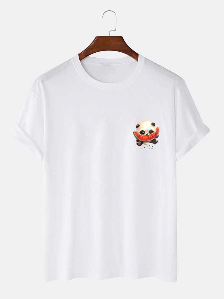 Herr 100% Bomull Tecknad Panda T-shirts Med Rund Hals Och Kort Ärm