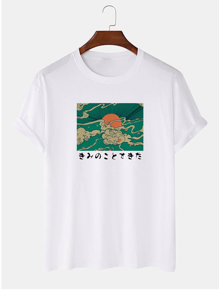 Herr 100% Bomull Ukiyoe-tryck Med Rund Hals Kortärmade T-shirts